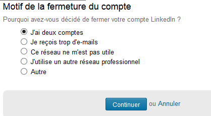 Motif de fermeture du compte LinkedIn