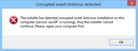 Message d'erreur Avast (service aswSP is running)