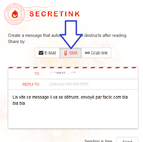 Nouveau SMS Secretlink