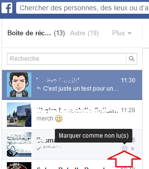 Bouton pour passer un message en Non lu