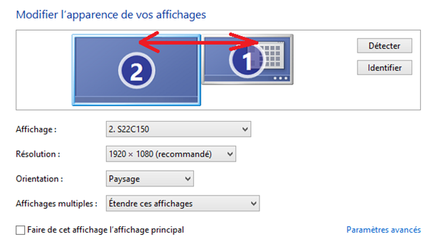 Modifier la position des écrans