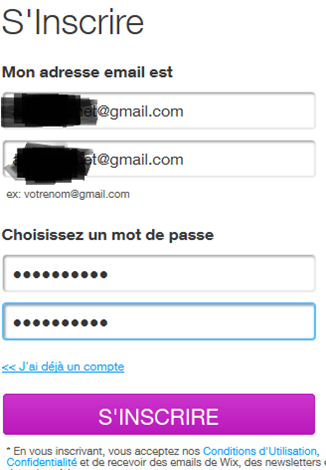 Information du compte WIX