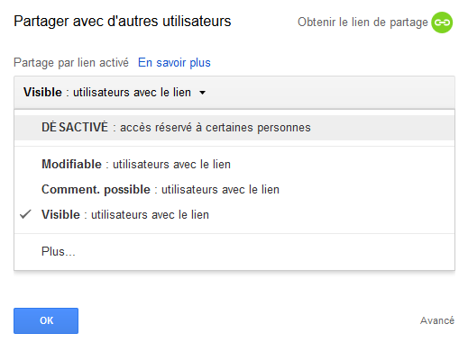 Désactiver le partage d'un fichier Google Drive