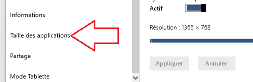 Tailles des applications Windows 10
