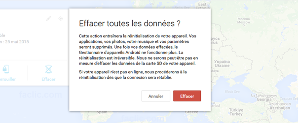 Confirmer la suppression des données du smartphone volé