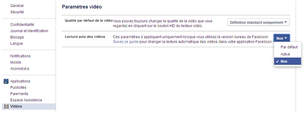 Désactiver le lancement auto des vidéos Facebook