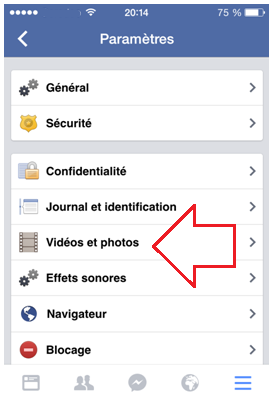 Paramètrs des photos et vidéos Facebook