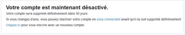 Message de suppresion du compte Twitter