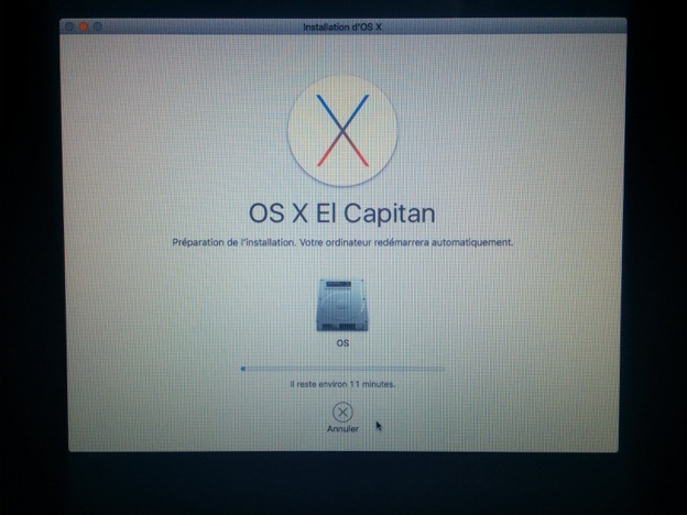 Fin de l'installation d'OS X