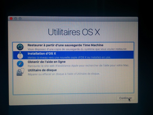 Lancement de l'installation d'OS X