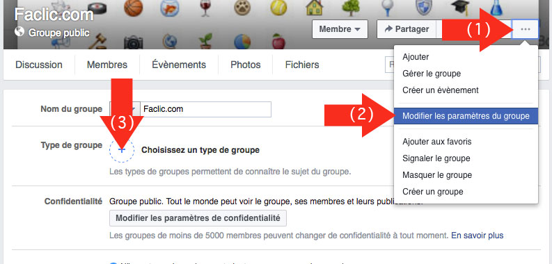 Choix du type de groupe Facebook