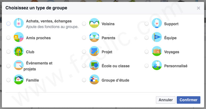 Type de groupe Facebook