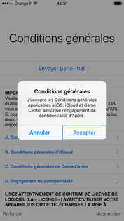 Accepter les conditions d'utilisation iOS