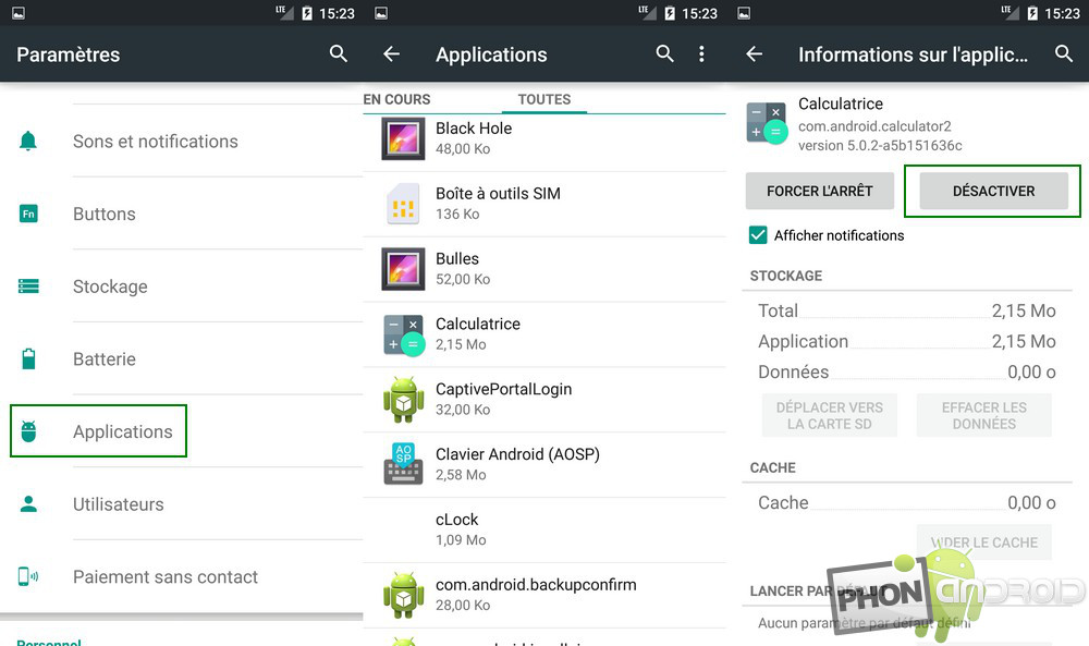 Désactiver une application Android